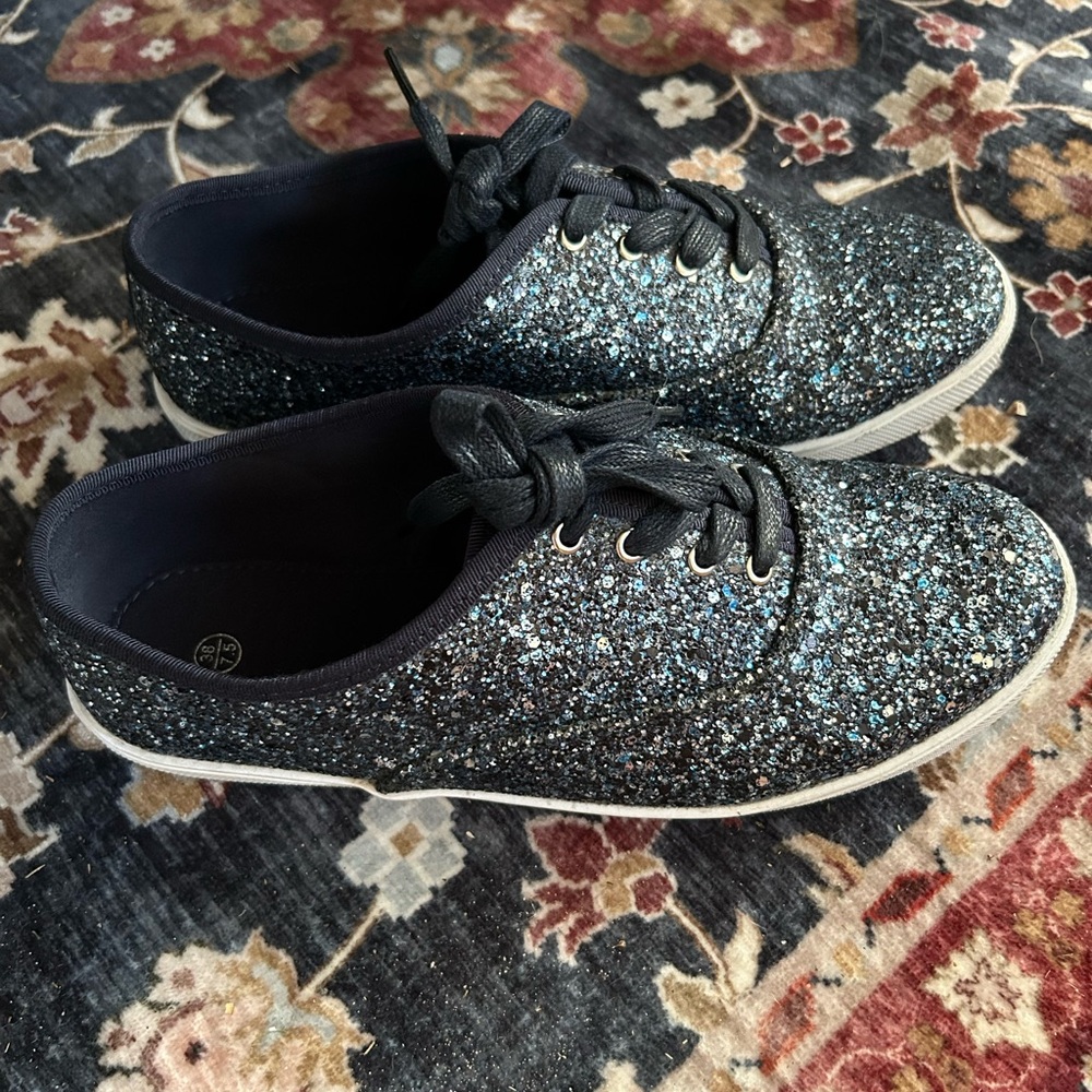 Women's Glitter Lace-Up Sneakers - navy